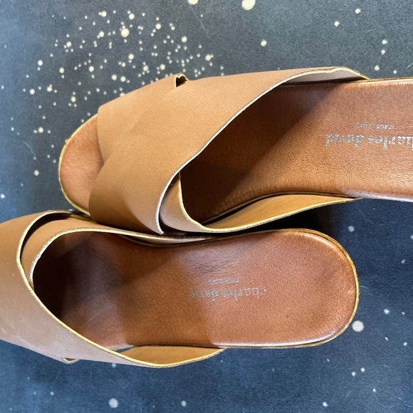 Charles David Wedges Brown Leather Wooden Sandals Like New size 9 - Picture 4 of 5